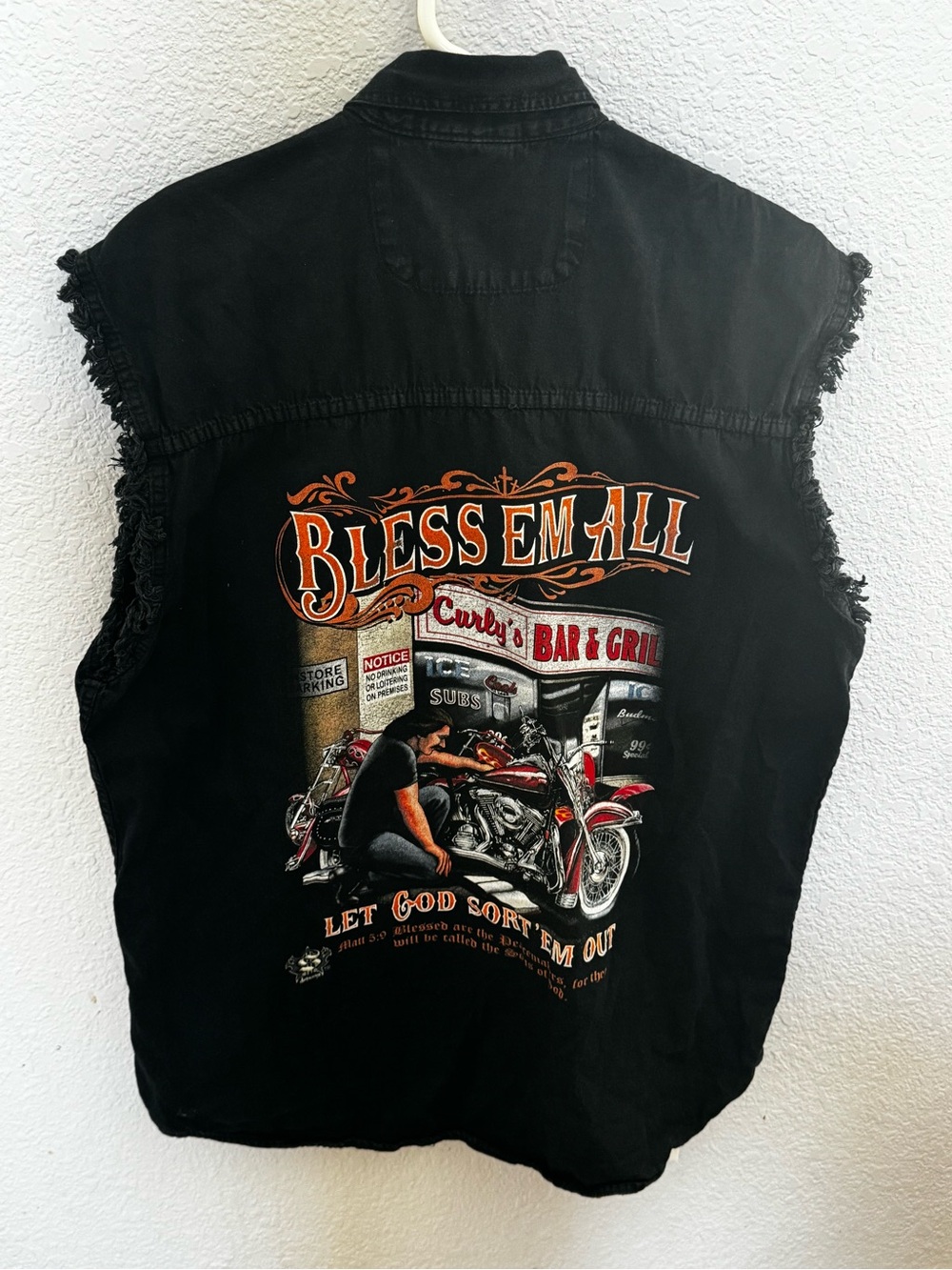 Biker’s Edge Men’s Medium Bless Em All Motorcycle Graphic Sleeveless Shirt